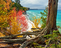 pictured rocks autumn scene