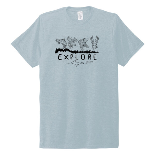 Explore tee front in blue color