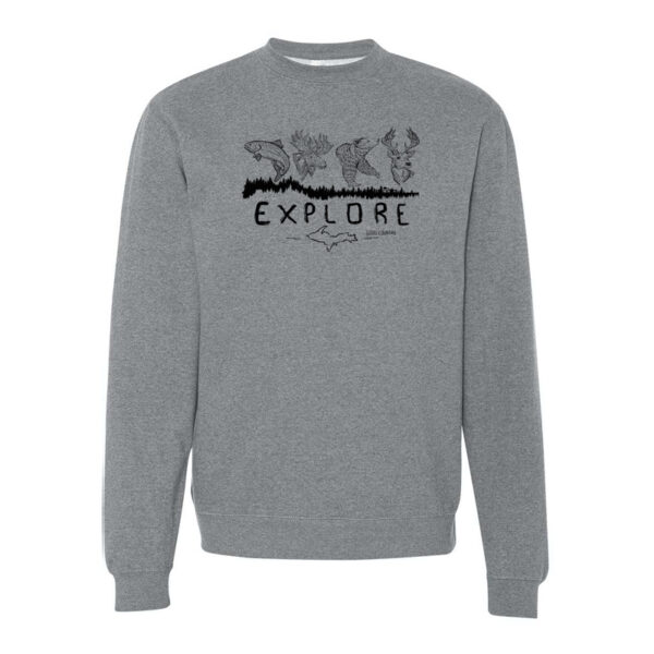 Explore crewneck sweatshirt gunmetal front