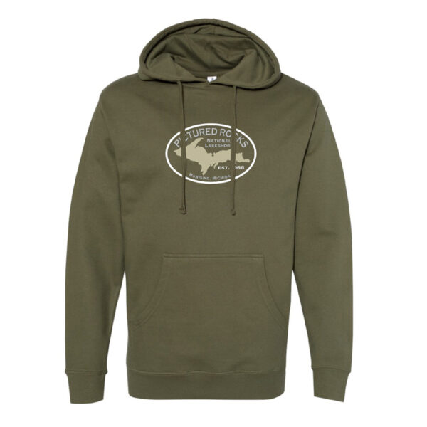 Pictured Rocks hooded sweatshirt army color