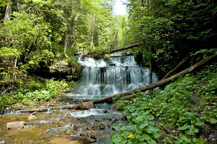 Summer flow of Wagner Falls located just outside of Munising, MI