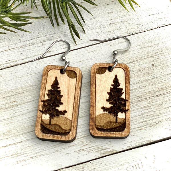 Wood earrings with tree silhouette